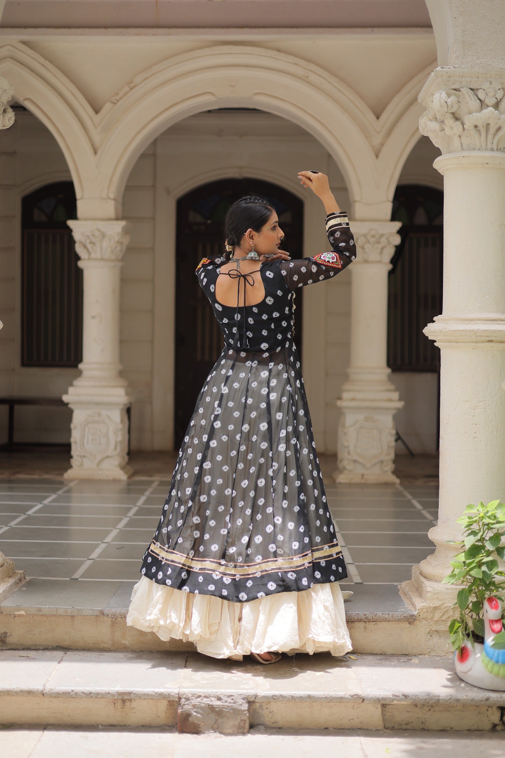 β¨  Navratri Collection - Bandhani Print Kurti with Kora Cotton Lehenga